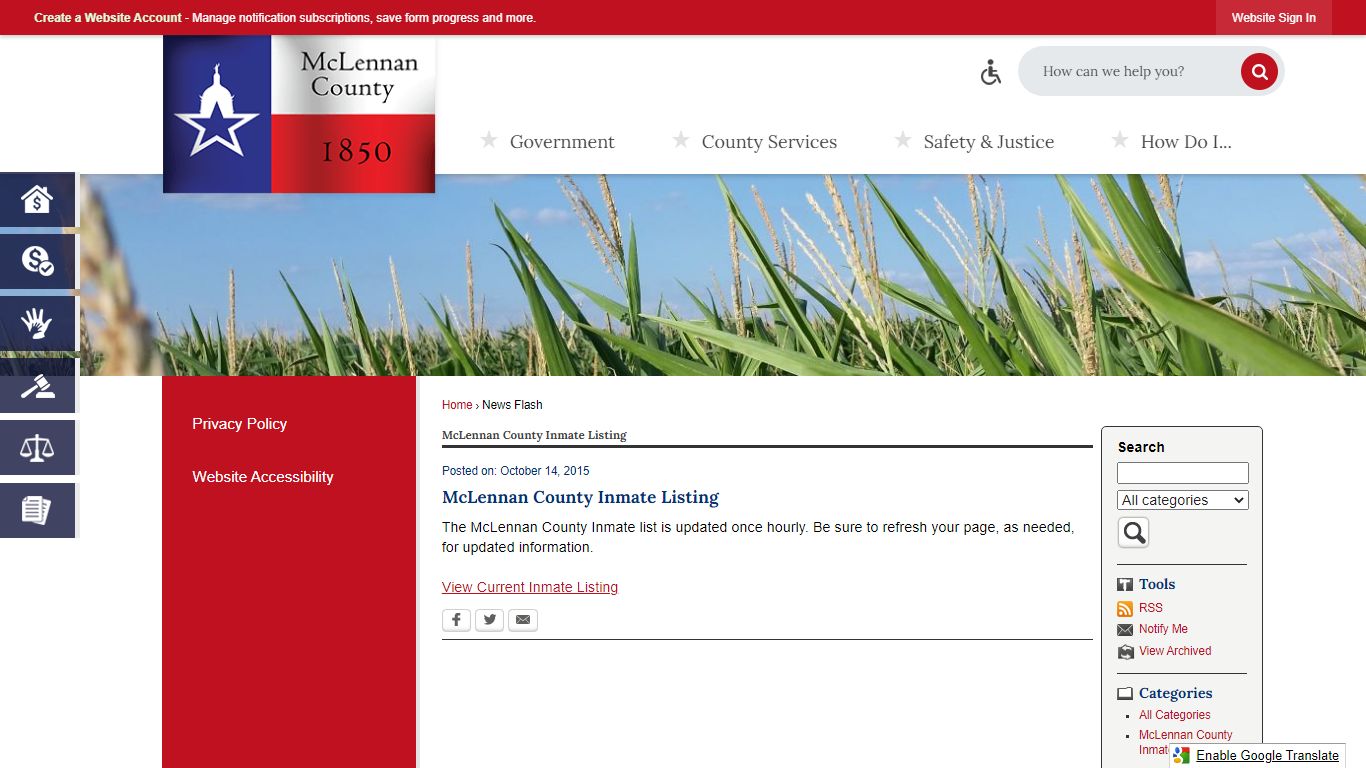News Flash • McLennan County Inmate Listing